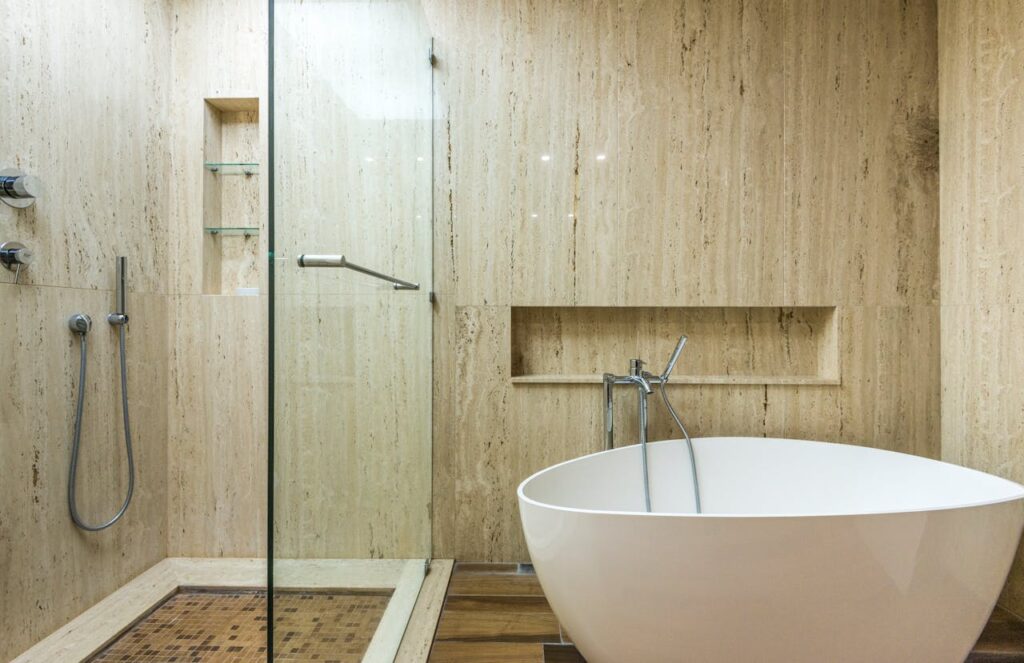 An Interior of a Bathroom